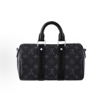 LOUIS VUITTON keepall 25 Black Knight Monogram Adjustable Shoulder strap crossbody handbag in black and grey