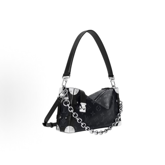 LOUIS VUITTON SIDE TRUNK EAST WEST Silver metal accessory handbag, medium size, black