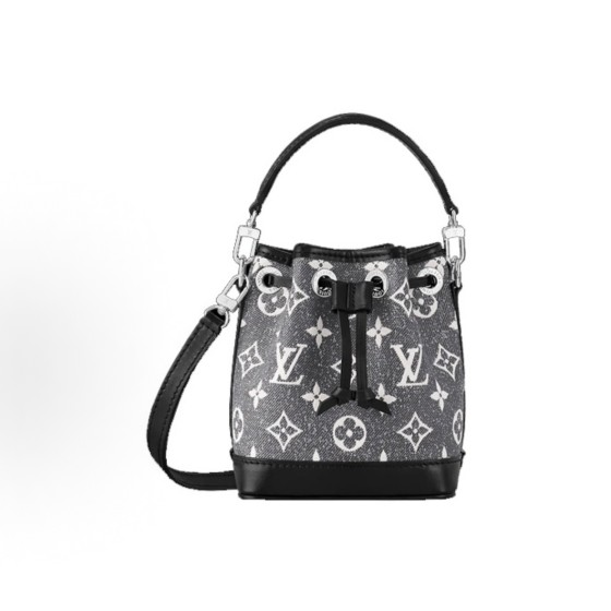 LOUIS VUITTON NOE logo printed drawstring bucket bag, hand and shoulder crossbody bag, super mini grey
