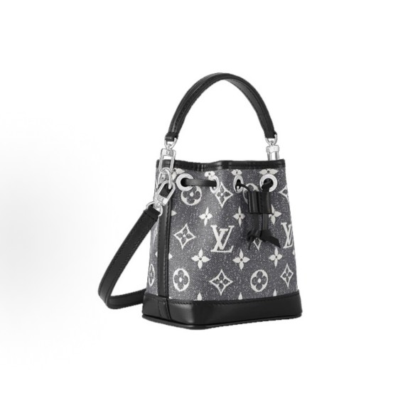 LOUIS VUITTON NOE logo printed drawstring bucket bag, hand and shoulder crossbody bag, super mini grey