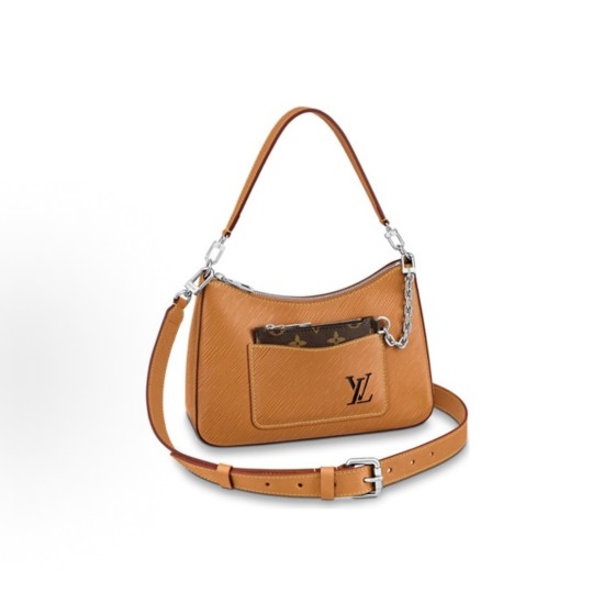LOUIS VUITTON Marelle classic portable, elegant and versatile Epi underarm bag, hand-held crossbody bag, regular caramel brownish-yellow color