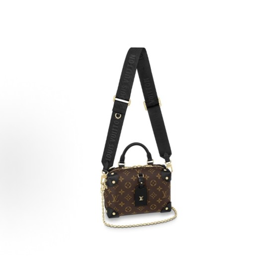 LOUIS VUITTON PETITE MALLE Souple classic monogram fashion retro elegant chain single-shoulder handbag, brown and black