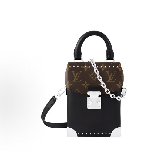 LOUIS VUITTON silver metal accessory hand-held shoulder crossbody bag in brown and black