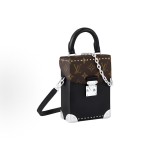 LOUIS VUITTON silver metal accessory hand-held shoulder crossbody bag in brown and black