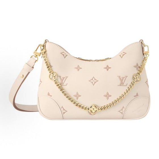 LOUIS VUITTON Boulogne detachable chain floral patterned grain single-shoulder bag in beige