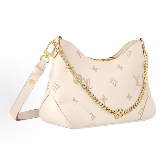 LOUIS VUITTON Boulogne detachable chain floral patterned grain single-shoulder bag in beige
