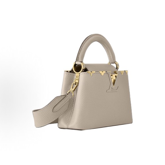 LOUIS VUITTON Capucines flip-top detachable shoulder strap Taurillon Capucines hand-held shoulder crossbody bag mini Elephant grey