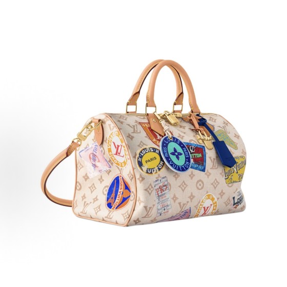 LOUIS VUITTON SPEEDY SOFT 30 Metal Detachable Shoulder Strap coated canvas single-shoulder crossbody handbag beige