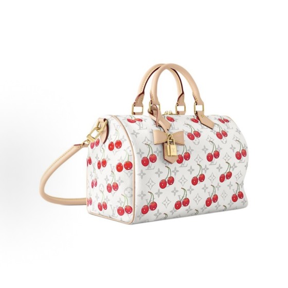 LOUIS VUITTON x Takashi Murakami SPEEDY SOFT BANDOULIERE 30 Cherry Series Monogram Cherry single-shoulder crossbody handbag in white