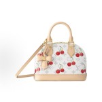 LOUIS VUITTON x Takashi Murakami Alma BB Cherry Series Monogram Cherry coated Canvas shell Bag Handbag, small size, white and beige