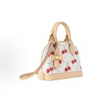 LOUIS VUITTON x Takashi Murakami Alma BB Cherry Series Monogram Cherry coated Canvas shell Bag Handbag, small size, white and beige