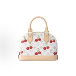 LOUIS VUITTON x Takashi Murakami Alma BB Cherry Series Monogram Cherry coated Canvas shell Bag Handbag, small size, white and beige