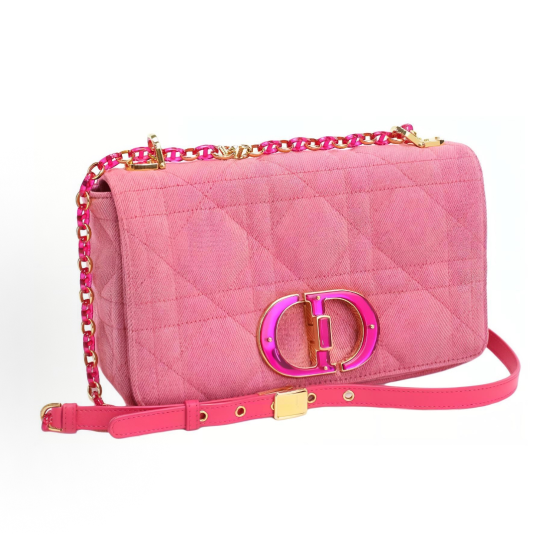 DIOR Caro detachable and adjustable chain link shoulder strap, large wire-patterned hand-held crossbody single-shoulder bag, medium size for women, bright pink