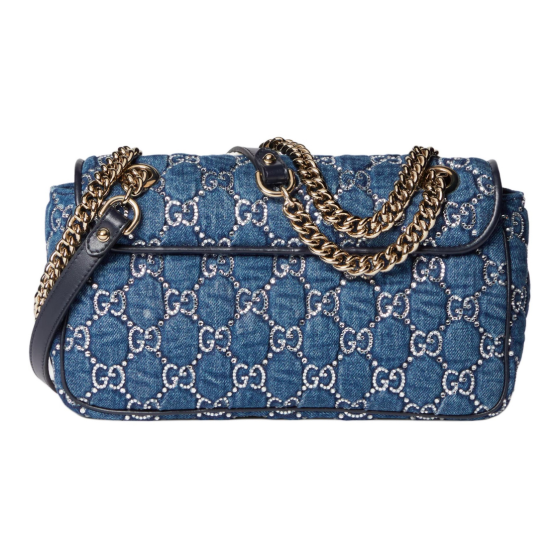 GUCCI GG Marmont Double G logo sliding chain hand-held crossbody single-shoulder bag for women, blue