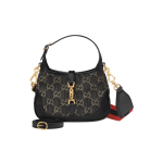 GUCCI Jackie 1961 Golden lock, monogram, full-print fabric leather, extended shoulder strap, half-moon underarm bag, shoulder bag, crossbody bag, mini women\'s style, black