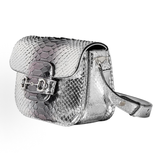 GUCCI Horsebit 1955 Aura Silver Adjustable Shoulder Strap Mini Women\'s Metallic Silver in grey