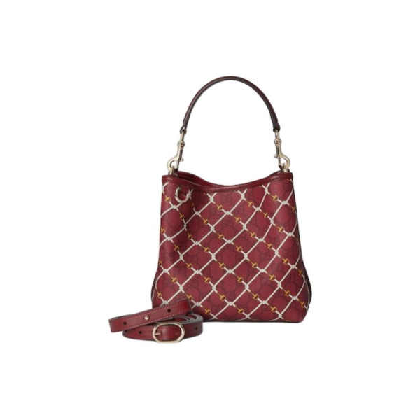 GUCCI GG Emblem GG interwoven pattern, gold hardware bucket bag, single-shoulder handbag, small size for women, red