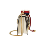 GUCCI Sylvie gold buckle striped webbed satin bow chain Versatile recommendation: Mini women\'s crossbody bag in white