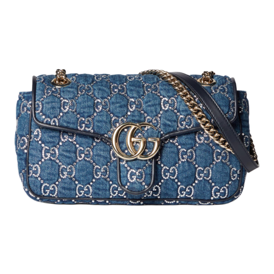 GUCCI GG Marmont Double G logo sliding chain hand-held crossbody single-shoulder bag for women, blue