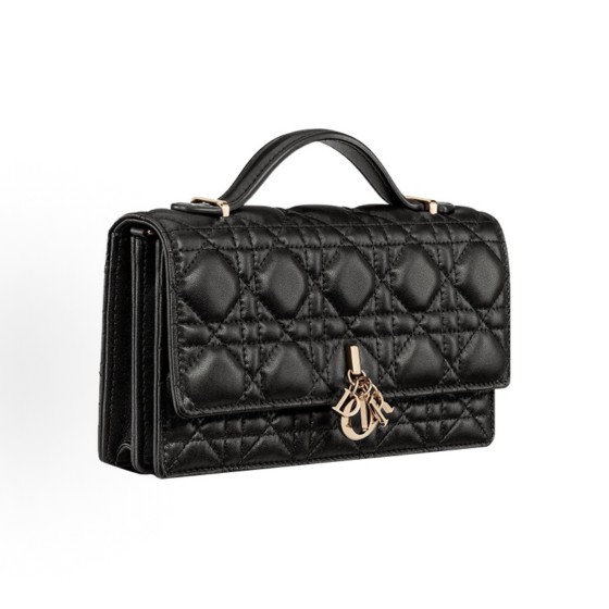 DIOR Lady Dior detachable jewelry chain flap closure single-shoulder crossbody clutch, regular women\'s black style