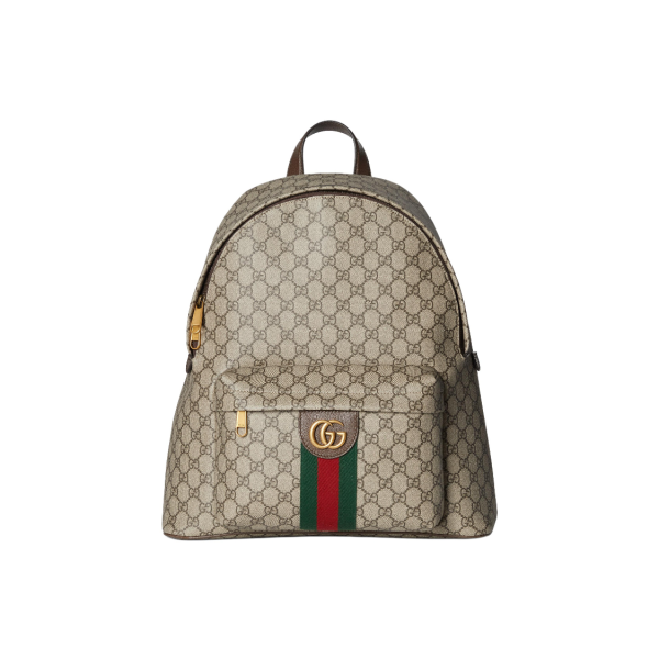 A medium-sized men\'s GUCCI Ophidia gold combination backpack in beige and dark brown