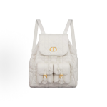 DIOR Caro adjustable shoulder strap flap drawstring opening and closing backpack, medium size for women, white