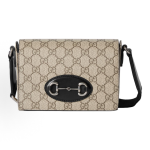 GUCCI Horsebit 1955 Silver hardware accessories single-shoulder bag mini for women, beige and black