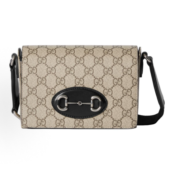 GUCCI Horsebit 1955 Silver hardware accessories single-shoulder bag mini for women, beige and black
