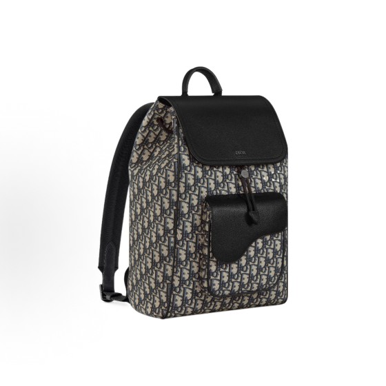 DIOR flip-top drawstring design Oblique printed grain-grain cowhide backpack for men, beige and black
