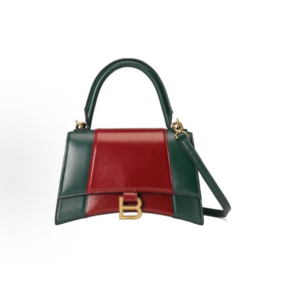 GUCCI x Balenciaga collaboration The Hacker Project Gold buckle color hourglass bag, single-shoulder crossbody handbag, unisex couple style, red and green
