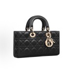 DIOR Lady D-Joy light gold metal brand pendant, adjustable and detachable shoulder strap, Toffee bag, single-shoulder bag, medium-sized handbag, black for women