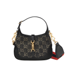 GUCCI Jackie 1961 Golden lock, monogram, full-print fabric leather, extended shoulder strap, half-moon underarm bag, shoulder bag, crossbody bag, mini women\'s style, black