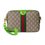 GUCCI Ophidia Double G logo zipper opening canvas bag, single-shoulder crossbody bag, small men\'s style, beige, ebony and fluorescent green