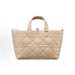 DIOR Toujours, a medium-sized women\'s handbag with a light gold finish, metal logo, pendant and buckle, in pink and beige