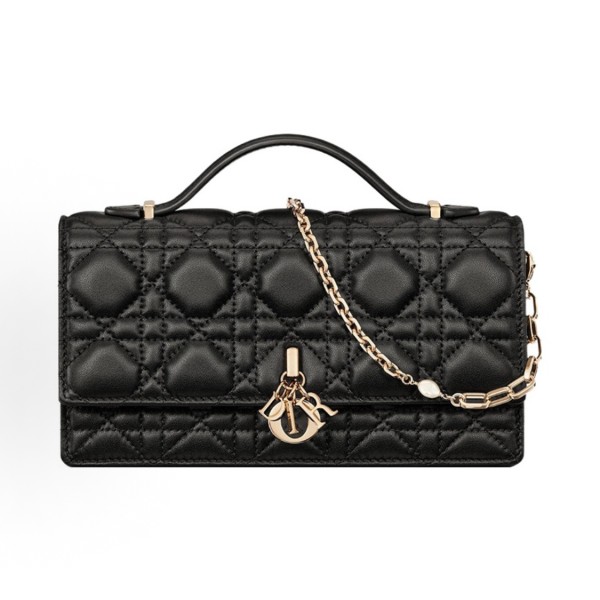 DIOR Lady Dior detachable jewelry chain flap closure single-shoulder crossbody clutch, regular women\'s black style