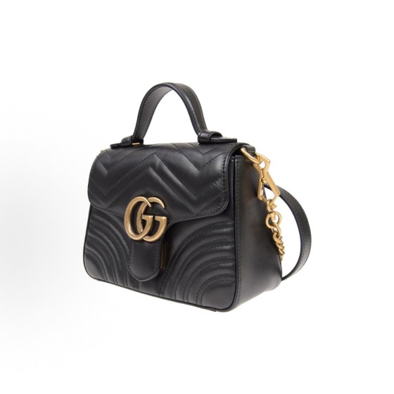 GUCCI GG Marmont distressed gold Logo chain quilted flip bag, single-shoulder crossbody bag, mini handbag for women, black