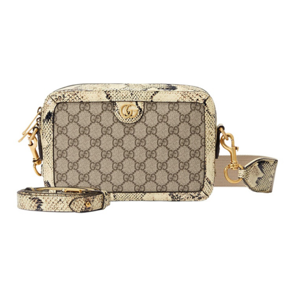 GUCCI retro gold hardware zipper opening and closing crossbody single-shoulder bag for men, beige and ebony color