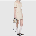 GUCCI GG Marmont series Marmont Gold Logo color block trim chain messenger bag, hand-held crossbody single-shoulder bag, mini women\'s style, white and blue