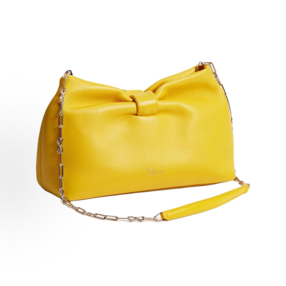 DIOR Bow hot-pressed gold-toned LOGO bow shaped clutch bag, single-shoulder bag, small size for women, yellow