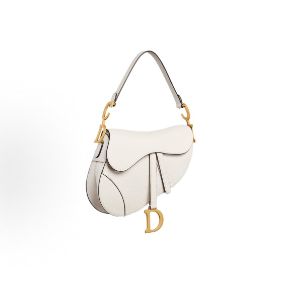DIOR Saddle stirrup D-shaped pendant, retro gold finish, metal CD logo, saddle bag, single-shoulder crossbody bag, handbag, women\'s style, cream white