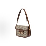 GUCCI Horsebit 1955 monogram Logo saddle bag, hand-held crossbody single-shoulder bag, small size, unisex, ebony color with brown