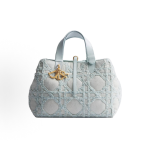 DIOR Toujours three-check rattan embroidery design handbag, medium-sized for women in blue