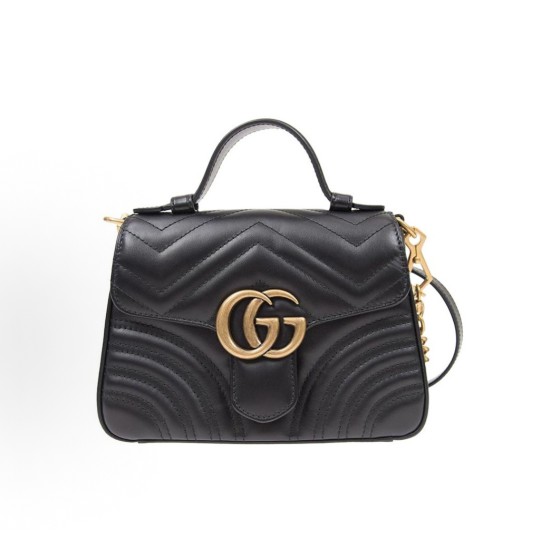 GUCCI GG Marmont distressed gold Logo chain quilted flip bag, single-shoulder crossbody bag, mini handbag for women, black