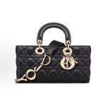 DIOR Lady D-Joy light gold metal brand pendant, adjustable and detachable shoulder strap, Toffee bag, single-shoulder bag, medium-sized handbag, black for women