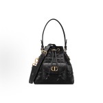 DIOR Caro metal hardware CD logo bucket single-shoulder crossbody handbag mini Women\'s black