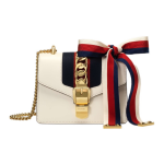 GUCCI Sylvie gold buckle striped webbed satin bow chain Versatile recommendation: Mini women\'s crossbody bag in white