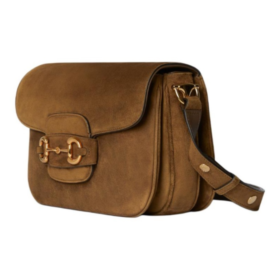 GUCCI Horsebit 1955 finished double-ring and bar hardware single-shoulder bag, small size for women, brown