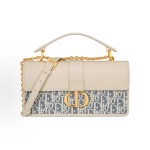 DIOR 30 Montaigne Blue coir effect checkered fabric single-shoulder handbag for women in beige
