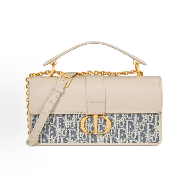 DIOR 30 Montaigne Blue coir effect checkered fabric single-shoulder handbag for women in beige