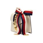 GUCCI Sylvie gold buckle striped webbed satin bow chain Versatile recommendation: Mini women\'s crossbody bag in white